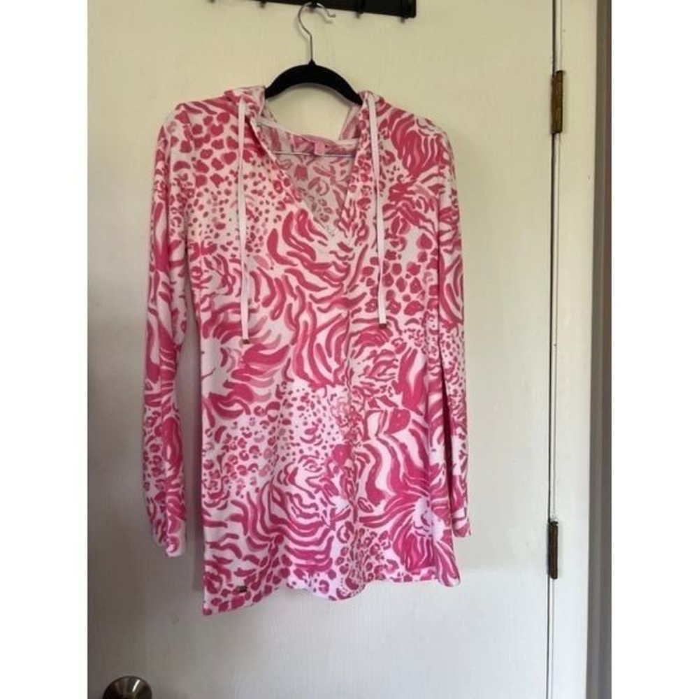 LILLY PULITZER Sweatshirt Hoodie Womens Pink Terrycloth Cover Up Size XS